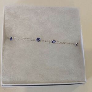 925 Sterling Silver Small Round Evil Eye Double Chain Bracelet